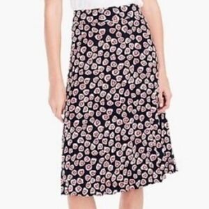 J. Crew Blue & Red Heart Print Pleated A-Line Midi Skirt